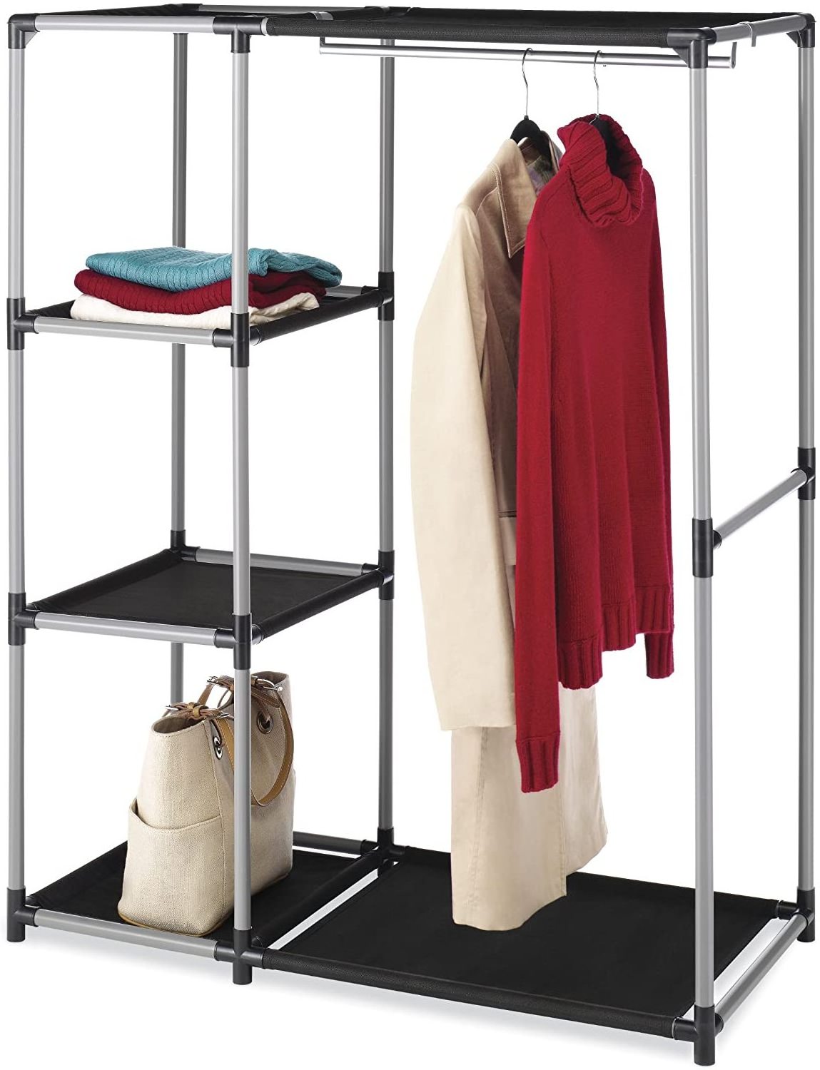 Double Rod Freestanding Closet ,DIY Simple Wardrobe with Hanger Rod