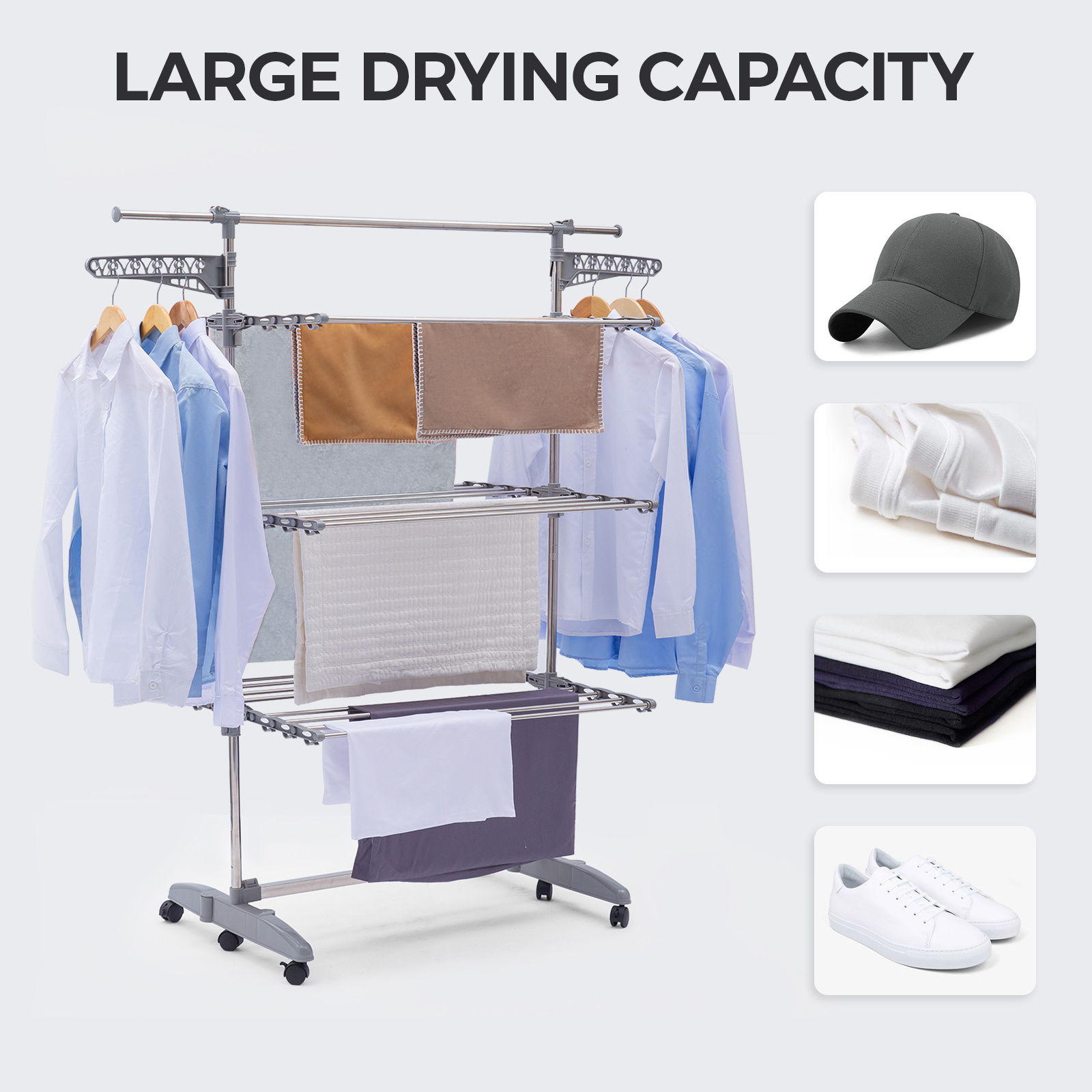 3 Layers Foldable Display Rack Drying Rack Stainless Steel Clothes Dryer Rack