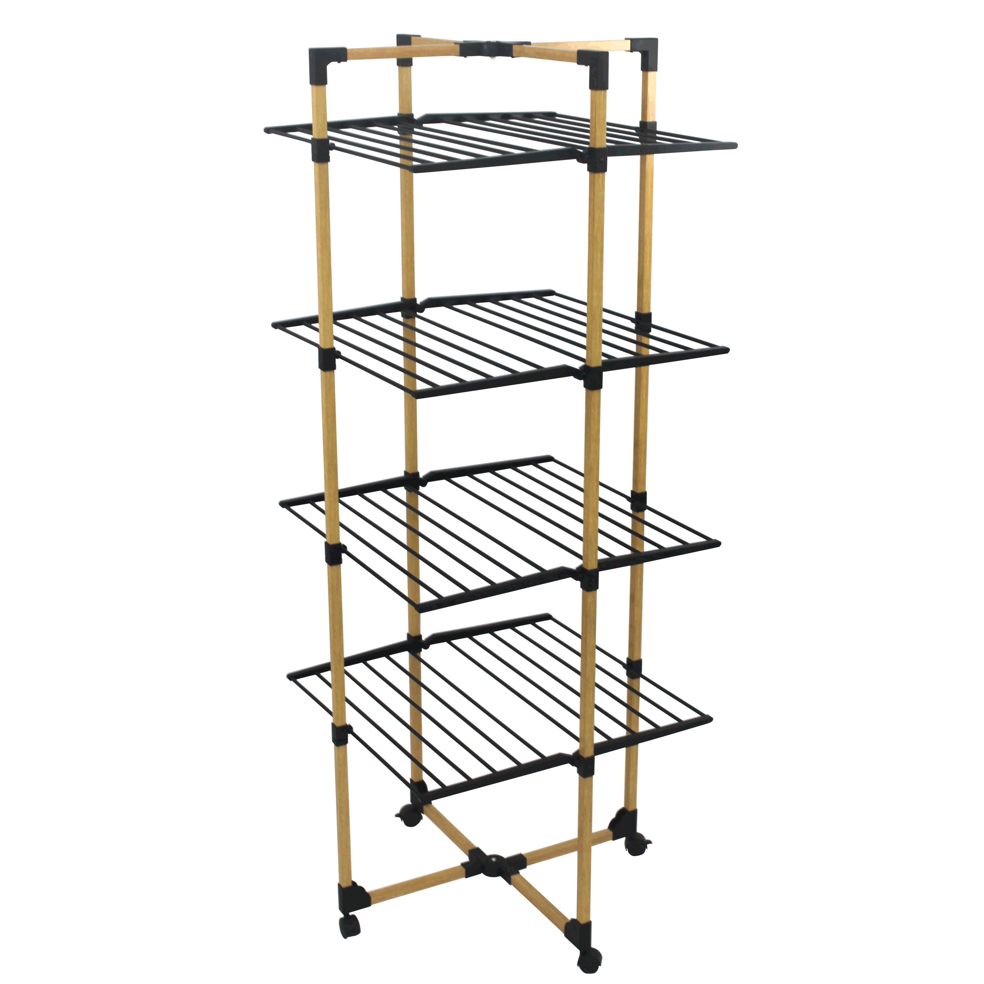 Modern Wooden Grain Color 4 Tiers Stand Clothes Dryer Rack Outdoor Clothes Drying Rack Foldable