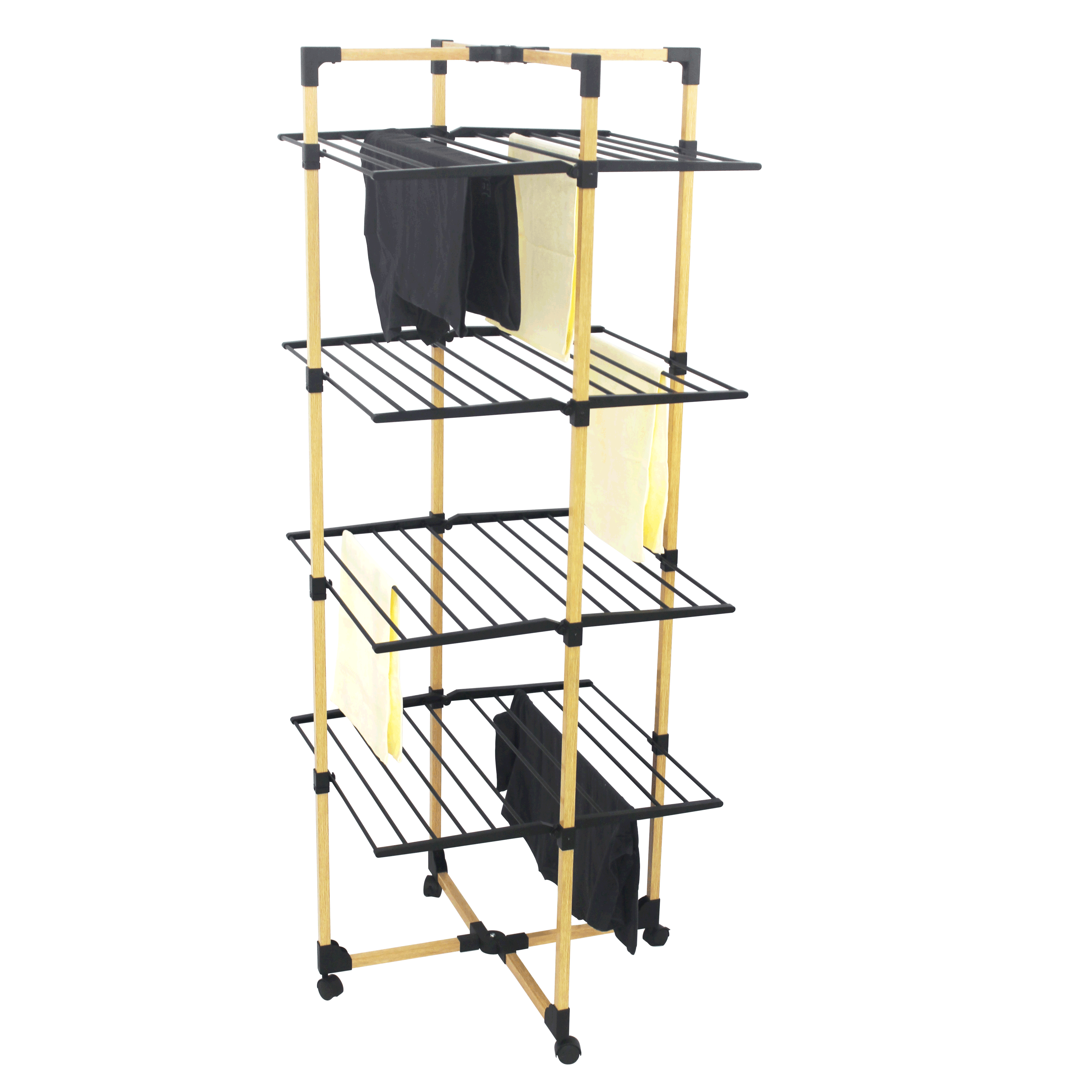 Modern Wooden Grain Color 4 Tiers Stand Clothes Dryer Rack Outdoor Clothes Drying Rack Foldable