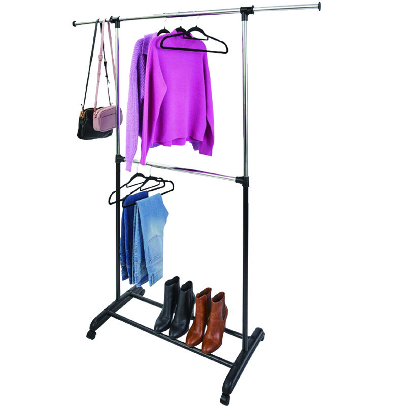 Garment Drying Rack with Wheels, Single-Rod Black Clothes Dryer Rack and Width Rolling Metal Clothes Rack