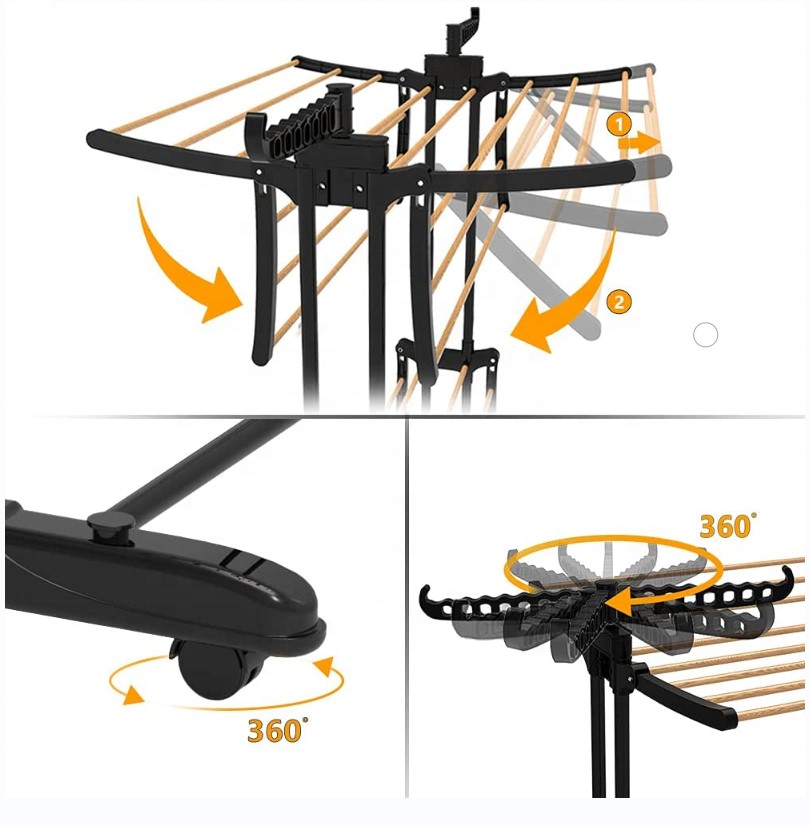 movable drying clothes rack  3 tier clothes airer heavy duty standing clothes dryer rack indoor or outdoor