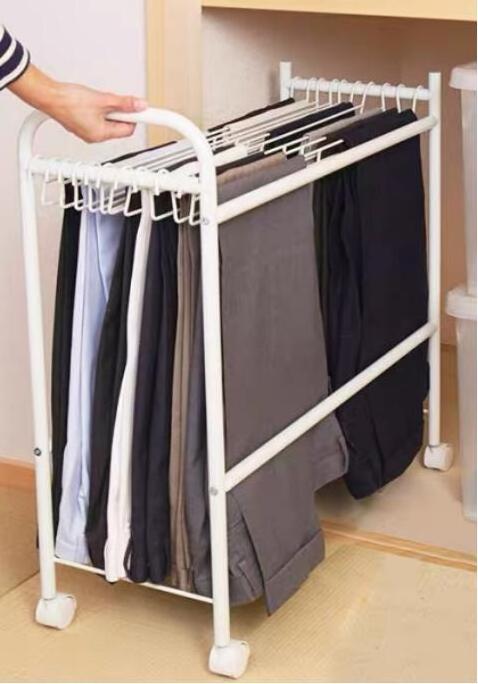 10 wires standing movable PANTS RACK  clothes drying rack with wheels