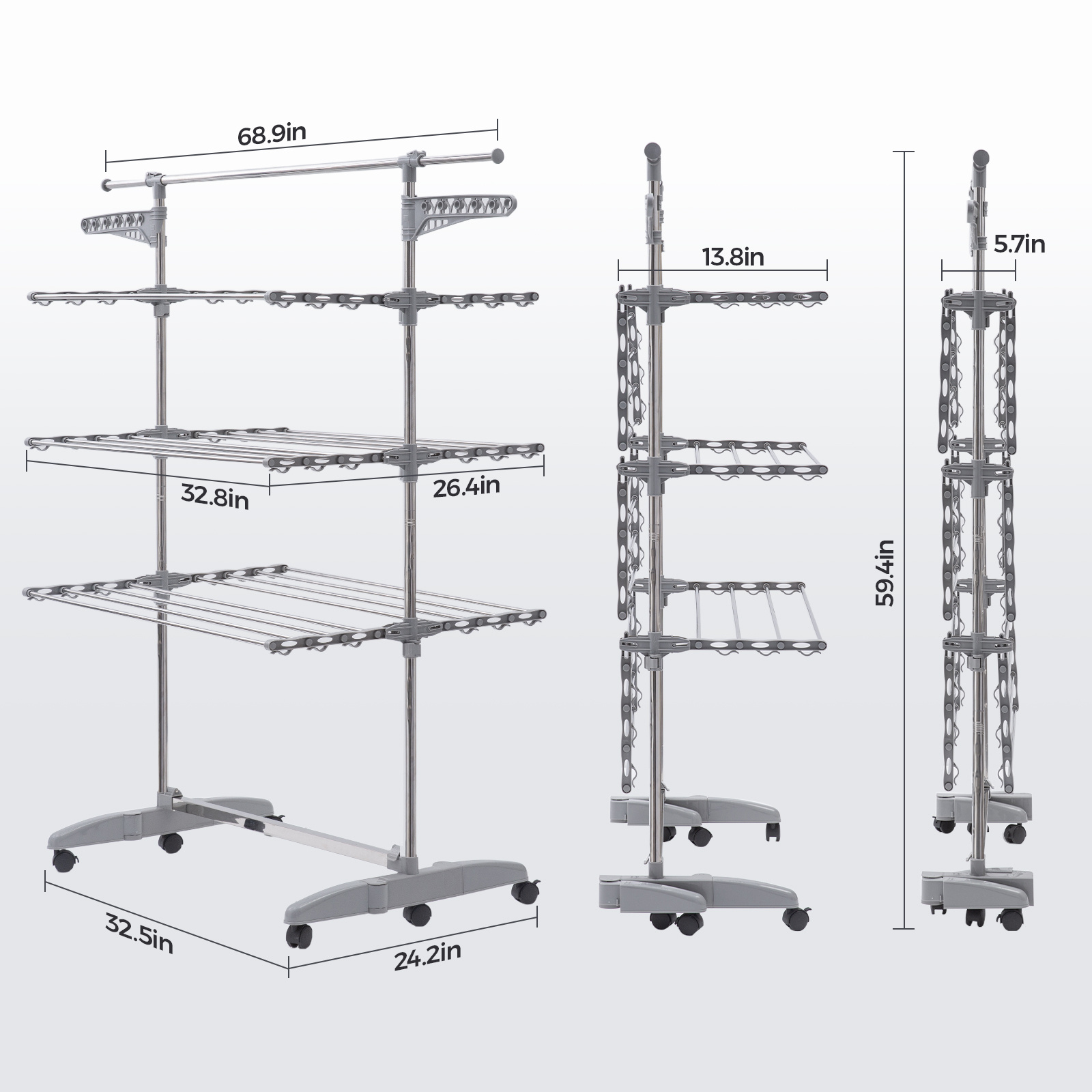 3 Layers Foldable Display Rack Drying Rack Stainless Steel Clothes Dryer Rack