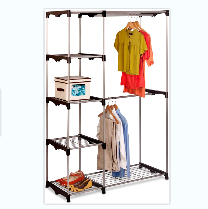 Double Rod Freestanding Closet ,DIY Simple Wardrobe with Hanger Rod