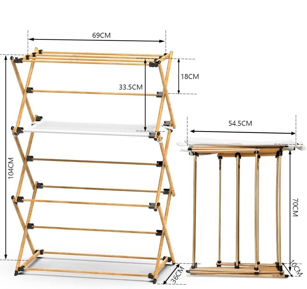 New Clothes Drying Laundry Rack Collapsible Solid Hard Wooden Clothes Dryer Rack for Shirts, Pants, Towels