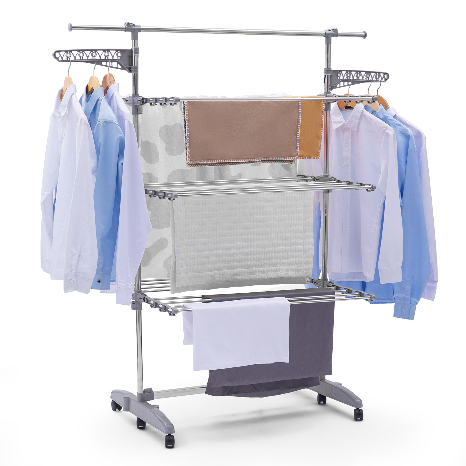 3 Layers Foldable Display Rack Drying Rack Stainless Steel Clothes Dryer Rack