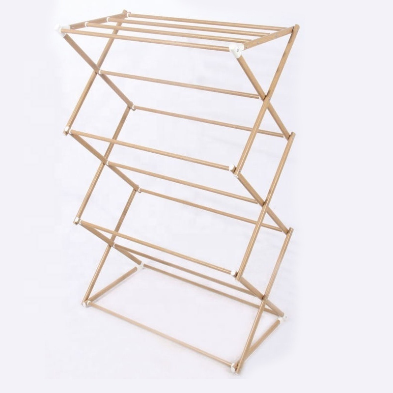 New Clothes Drying Laundry Rack Collapsible Solid Hard Wooden Clothes Dryer Rack for Shirts, Pants, Towels