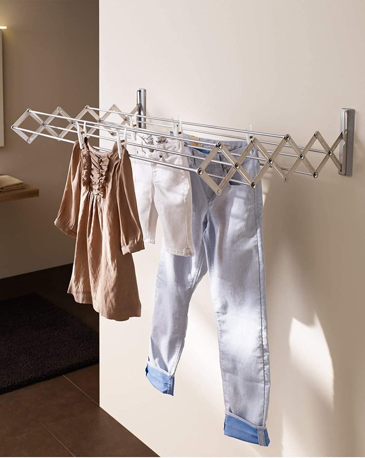 Collapsible Wall Mounted Drying Clothes Rack Space Saver Huge Capacity Dryer Rack for Hanging Towels Bathroom