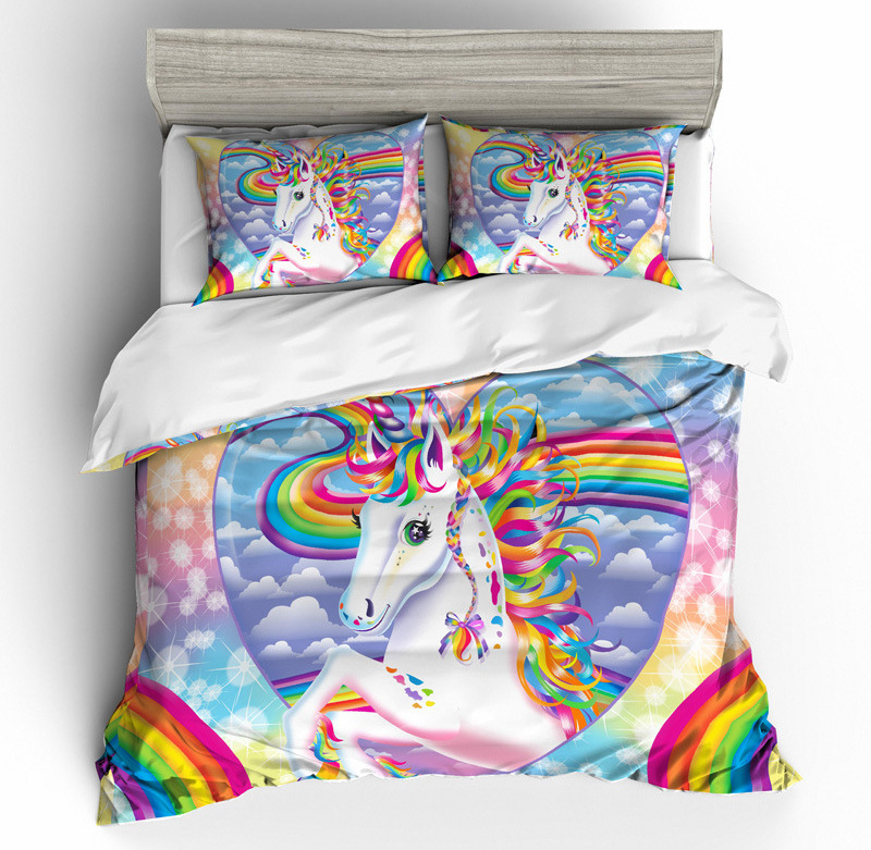 3D Digital print 100% cotton unicorn cartoon cheap duvet cover set for girls home  customized bedding sets