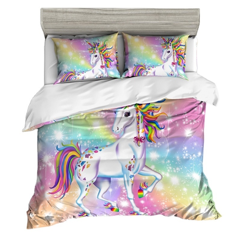 3D Digital print 100% cotton unicorn cartoon cheap duvet cover set for girls home  customized bedding sets