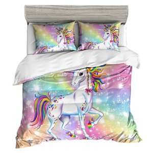 3D Digital print 100% cotton unicorn cartoon cheap duvet cover set for girls home  customized bedding sets