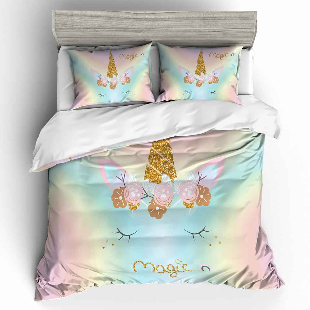 3D Digital print 100% cotton unicorn cartoon cheap duvet cover set for girls home  customized bedding sets