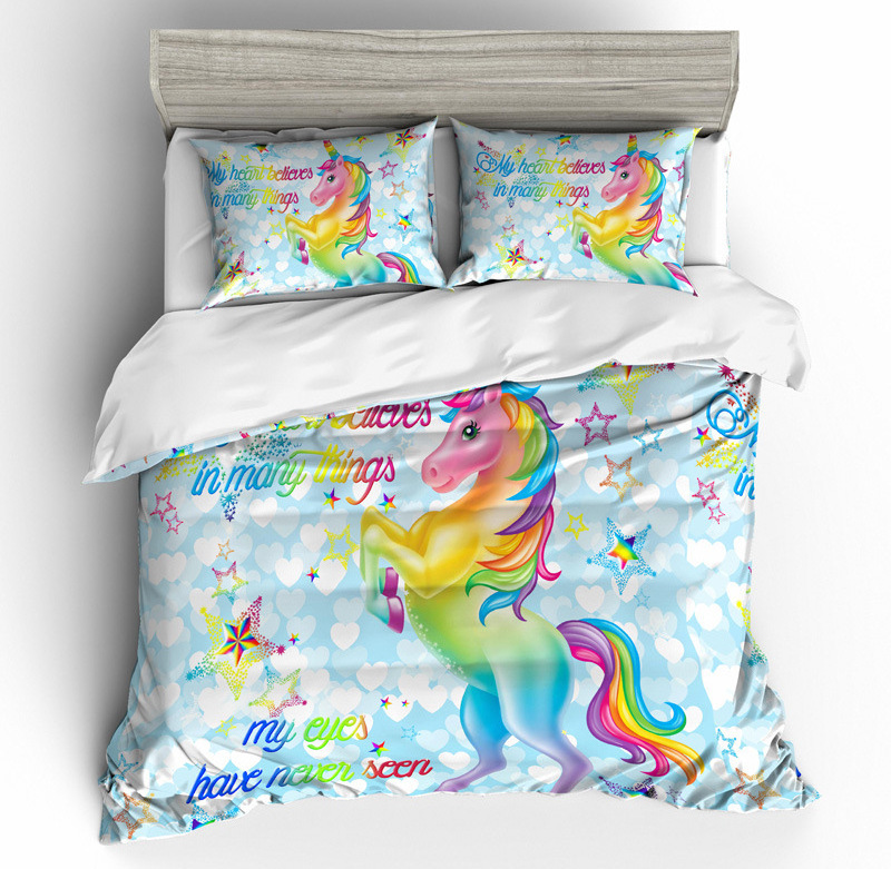 3D Digital print 100% cotton unicorn cartoon cheap duvet cover set for girls home  customized bedding sets