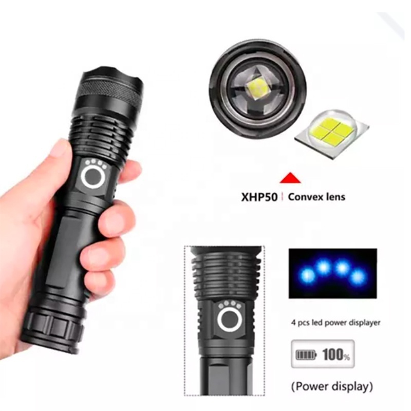 Flashlight high power led torch super bright light 1200 Lumen rechargeable usb zoomable XHP50 Waterproof led Zoom Flashlight