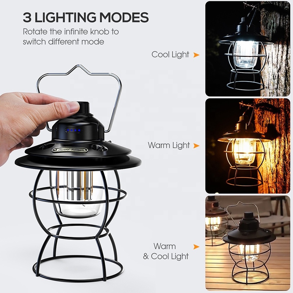 Classic Retro Lamp USB Rechargeable Waterproof Emergency Lights LED Camping Lantern