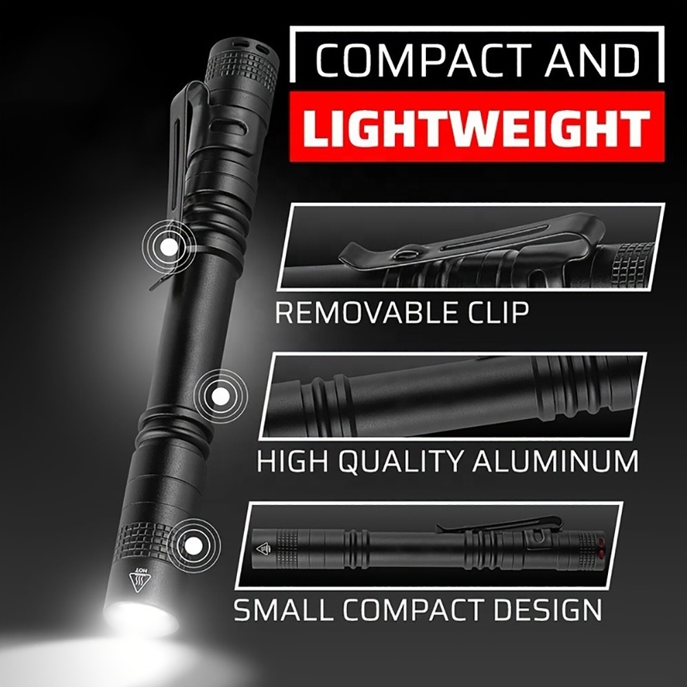 Mini Pocket Flashlight with Pen Clip Aluminum Alloy LED Pen Light UV Flashlight Waterproof Work Light Fishing Camping Lantern