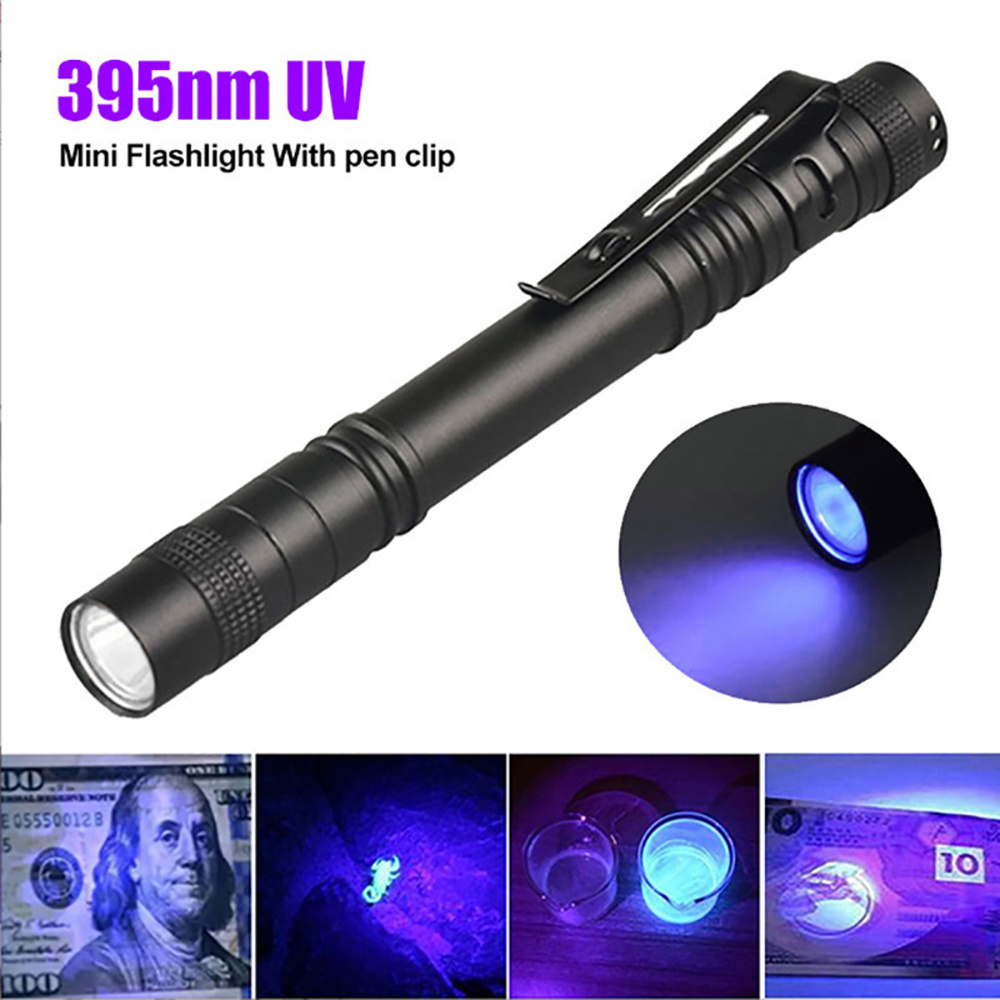 Mini Pocket Flashlight with Pen Clip Aluminum Alloy LED Pen Light UV Flashlight Waterproof Work Light Fishing Camping Lantern