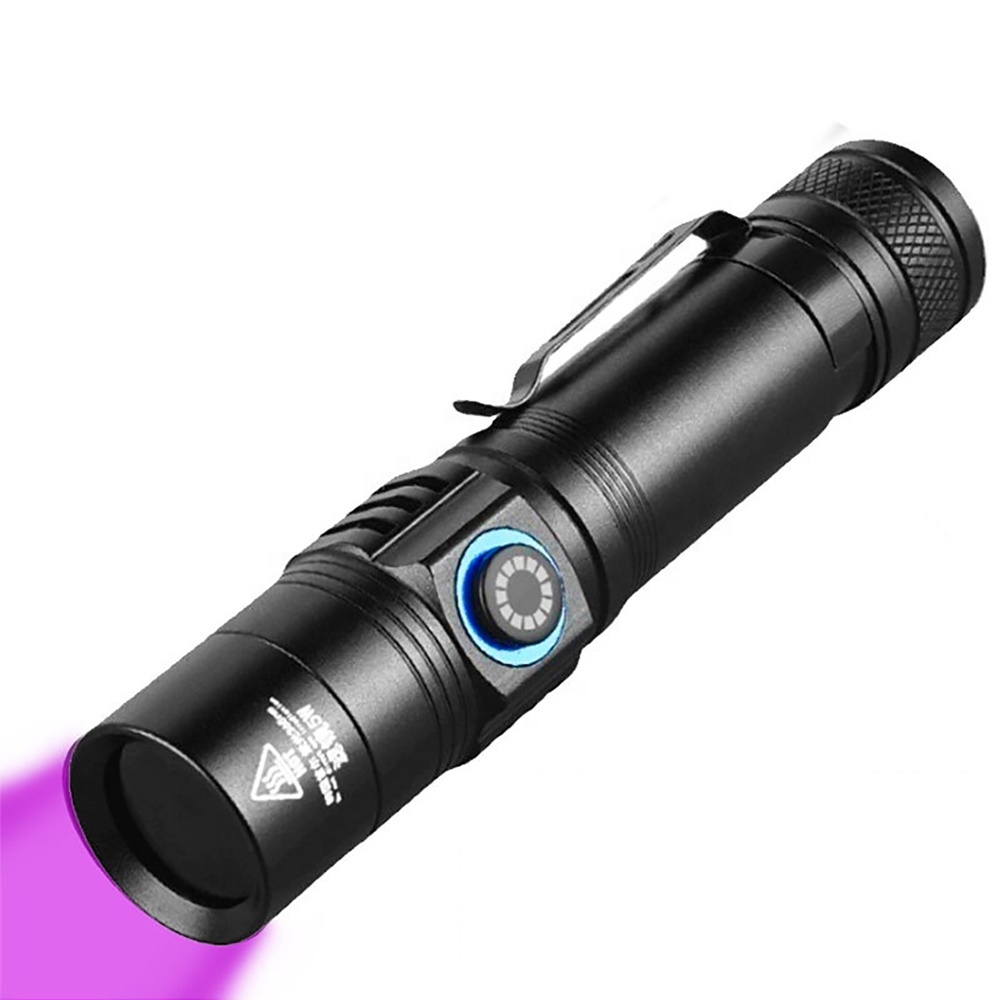 aluminum mini led light pen flashlight USB  rechargeable battery 18650 365nm uv flashlight uv light with clip