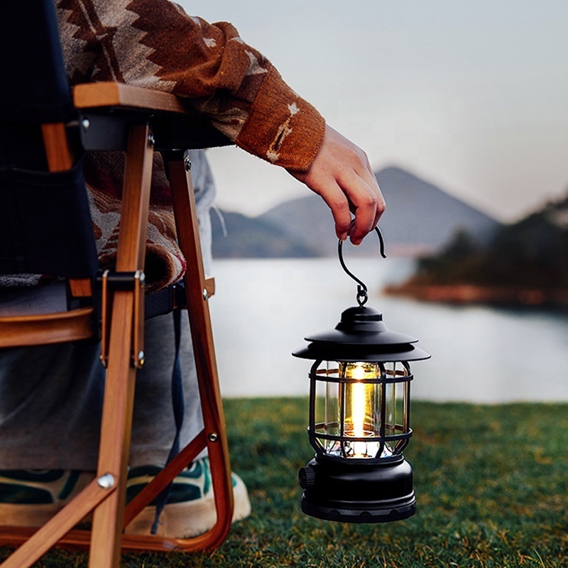 Retro Camping Lantern Rechargeable Dimmable Portable Electric Lanterns