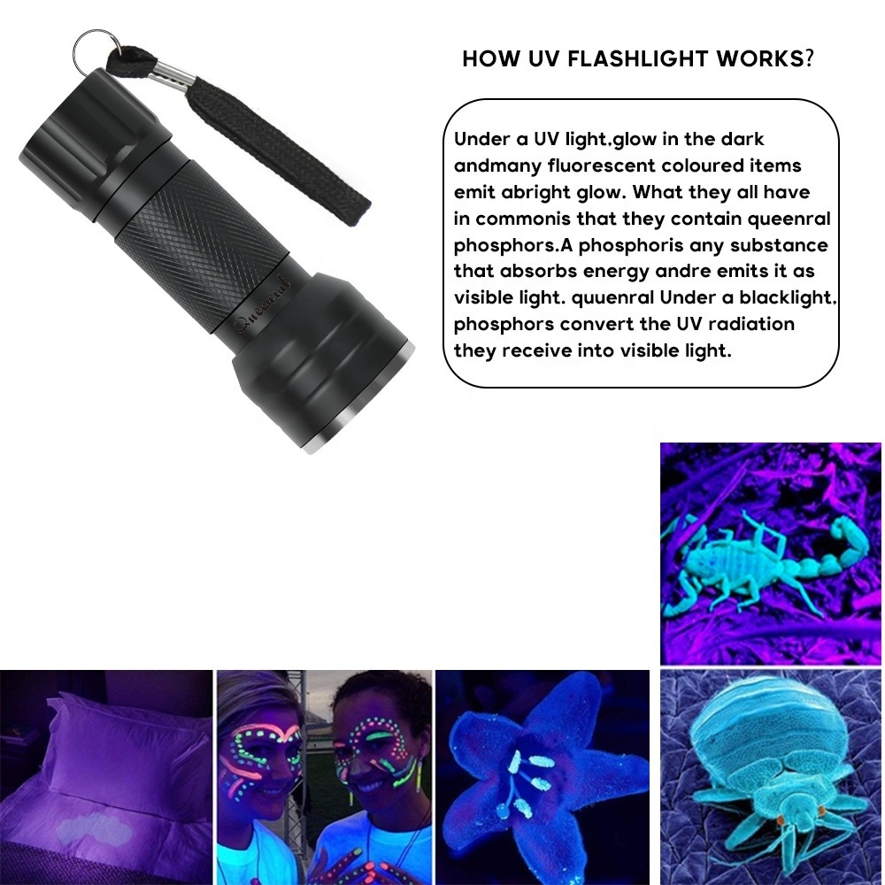 Hot Sale Outdoor Night Vision Ultraviolet Pet Urine Scorpion Detectors Black Light Torch UV Led 395nm UV Flashlight