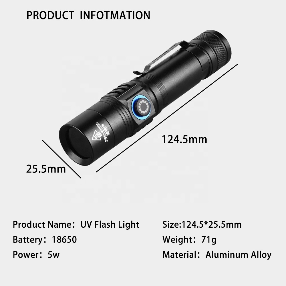 aluminum mini led light pen flashlight USB  rechargeable battery 18650 365nm uv flashlight uv light with clip