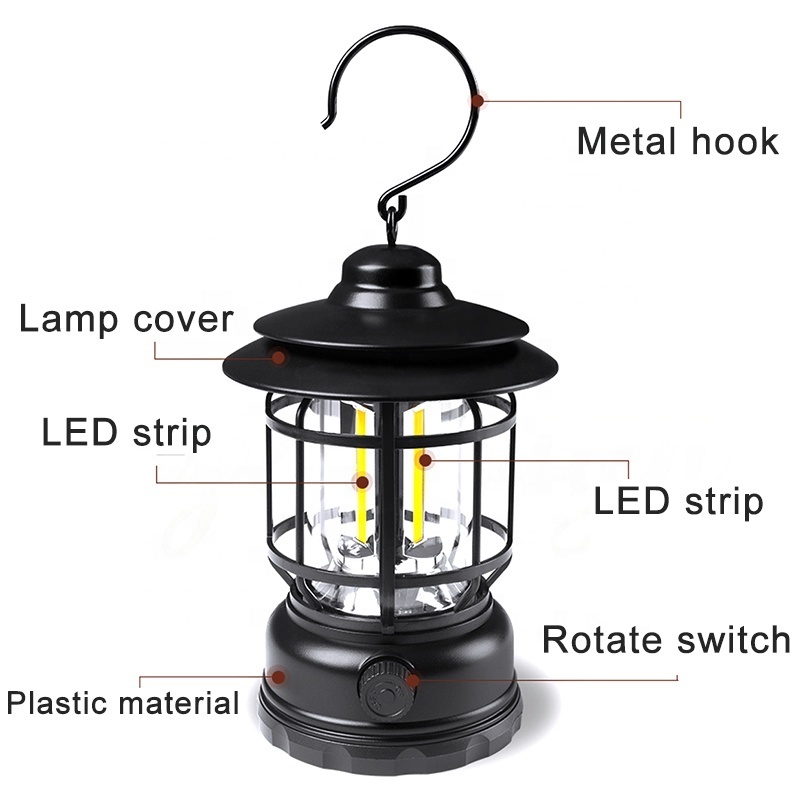 Retro Camping Lantern Rechargeable Dimmable Portable Electric Lanterns