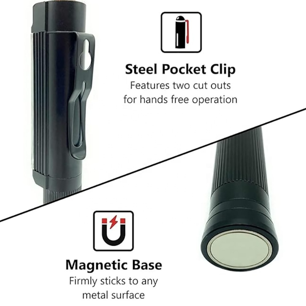 COB LED Pocket Work Light Flashlight with Magnet Base Steel Clip and Aluminum Body Car Emergency Pen Flood Beam Flash Light