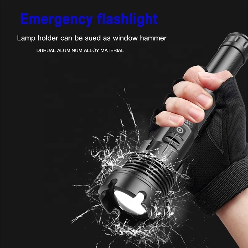 Super Bright COB Torch Waterproof XHP70 Tactical Flashlight Spotlight Floodlight Rechargeable Handheld Flashlight Zoomable