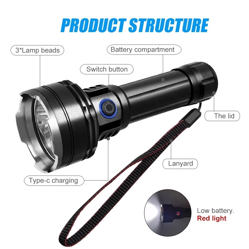 2000 Lumens Powerful rechargeable battery USB led tactical Flashlight with Hunting Waterproof Flash Lights