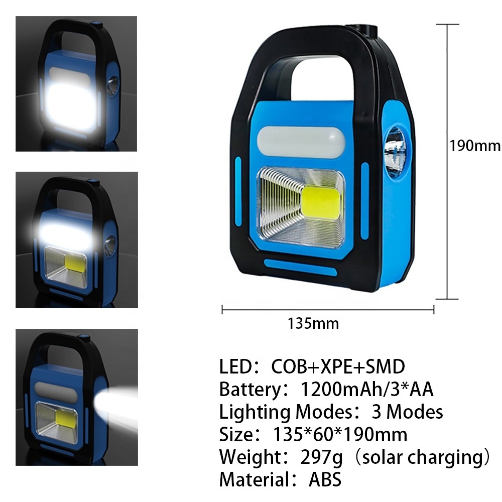 3-In-1 Work light Solar USB Rechargeable COB LED Camping Lantern Solar Flashlight For Camping Outdoor And Power Outages