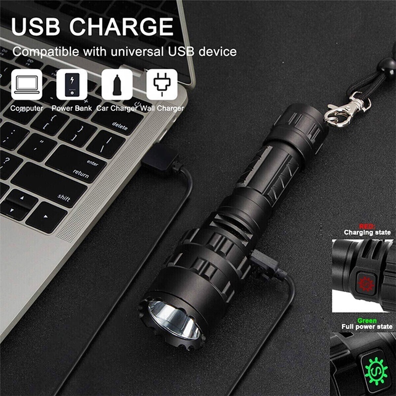 Super Bright 800LM LED Flashlight USB Rechargeable High Powered Tactical flashlights