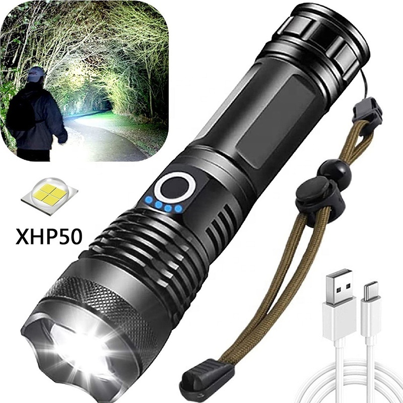 Flashlight high power led torch super bright light 1200 Lumen rechargeable usb zoomable XHP50 Waterproof led Zoom Flashlight