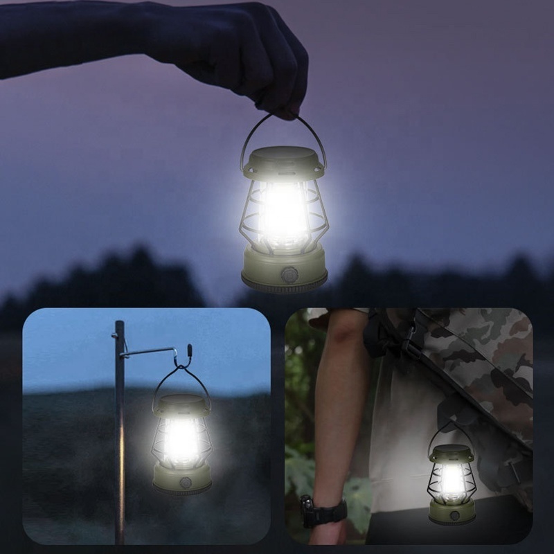 Solar Camping Lights Portable Outdoor Electric Lanterns Rechargeable Waterproof Adjustable Light Mode  Hook up Lantern