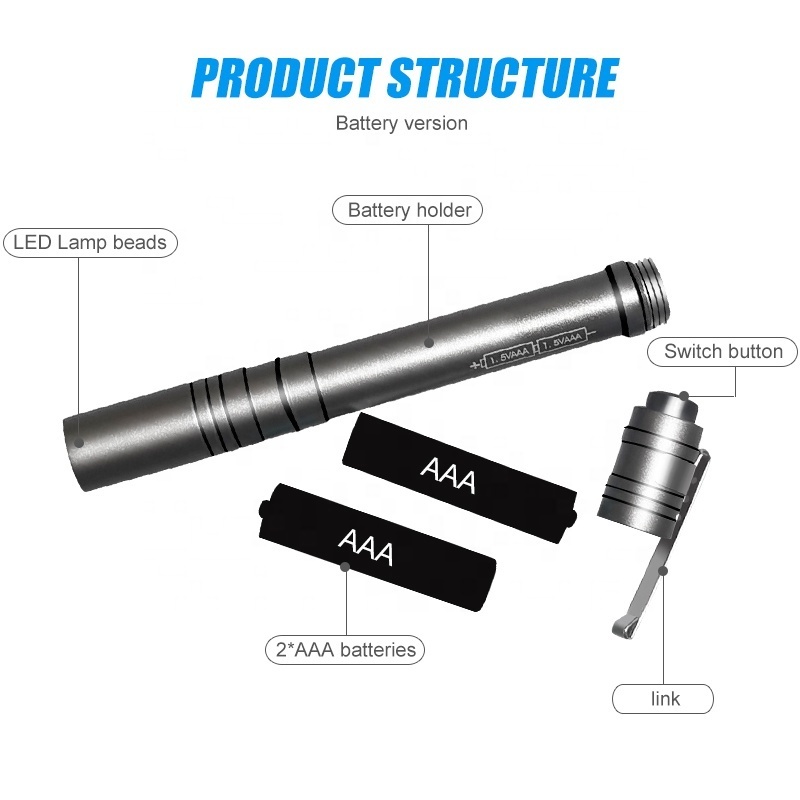 led pen torch and led mini pen light with Clip Aluminium Mini Pocket Working Penlight Inspection Flashlight