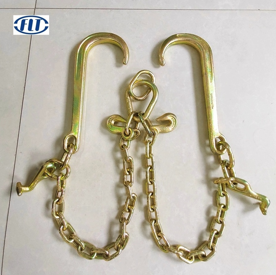 G70 Yellow Galvanized V Chain Bridle With J Hooks Tow Chain