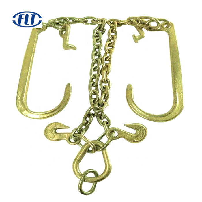 G70 Yellow Galvanized V Chain Bridle With J Hooks Tow Chain