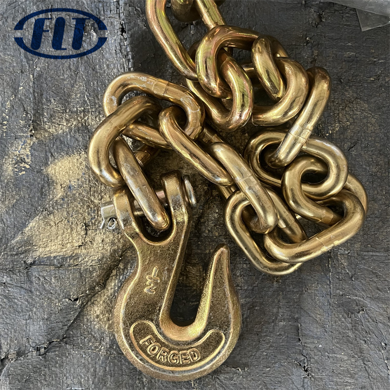 Welded G70 Yellow Galvanized Heavy Duty Transport Binder Link Chain With Grab Hooks