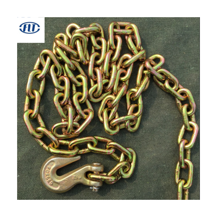 Welded G70 Yellow Galvanized Heavy Duty Transport Binder Link Chain With Grab Hooks