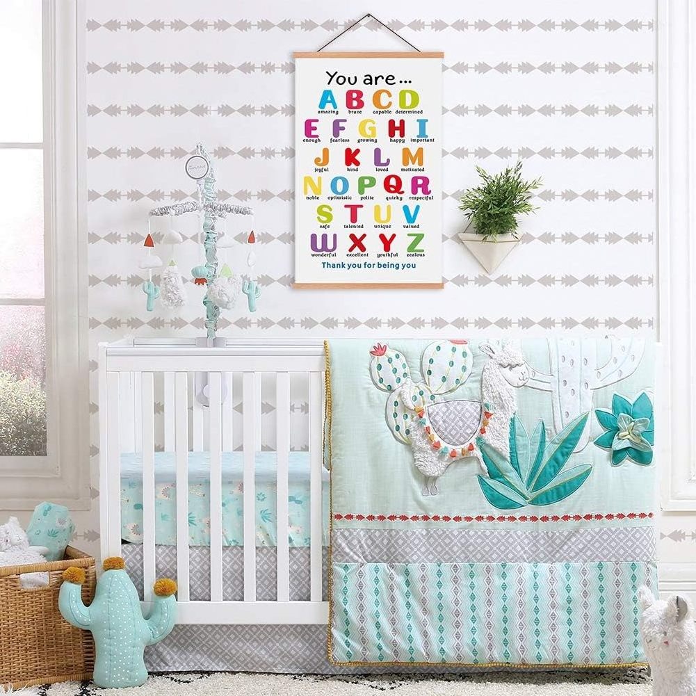 Colorful ABC Alphabet Art Print Wood Magnetic Poster Hanger Frame Affirmation Words Canvas Wall