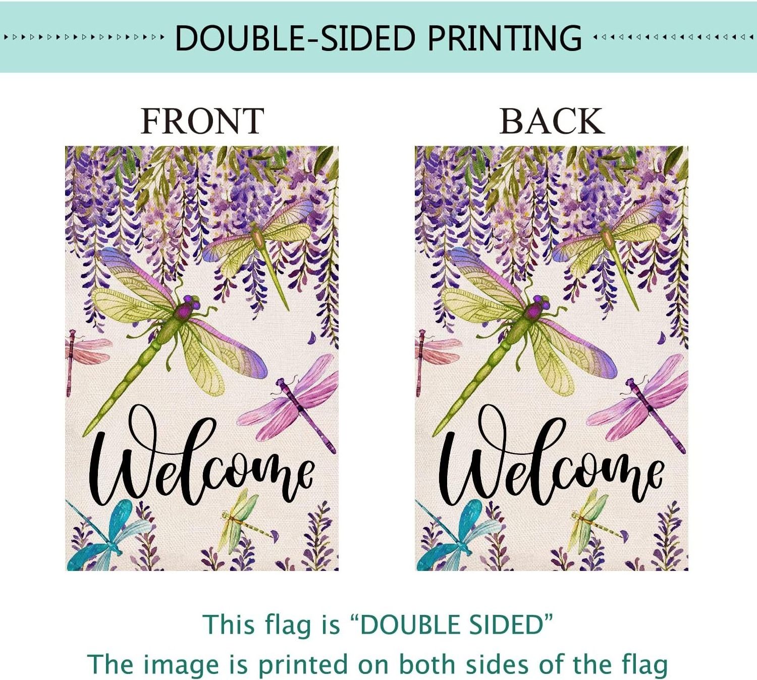 Outdoor Decoration Spring Summer Flower Wisteria Dragonfly Floral Welcome Small Yard Custom Linen Garden Flag