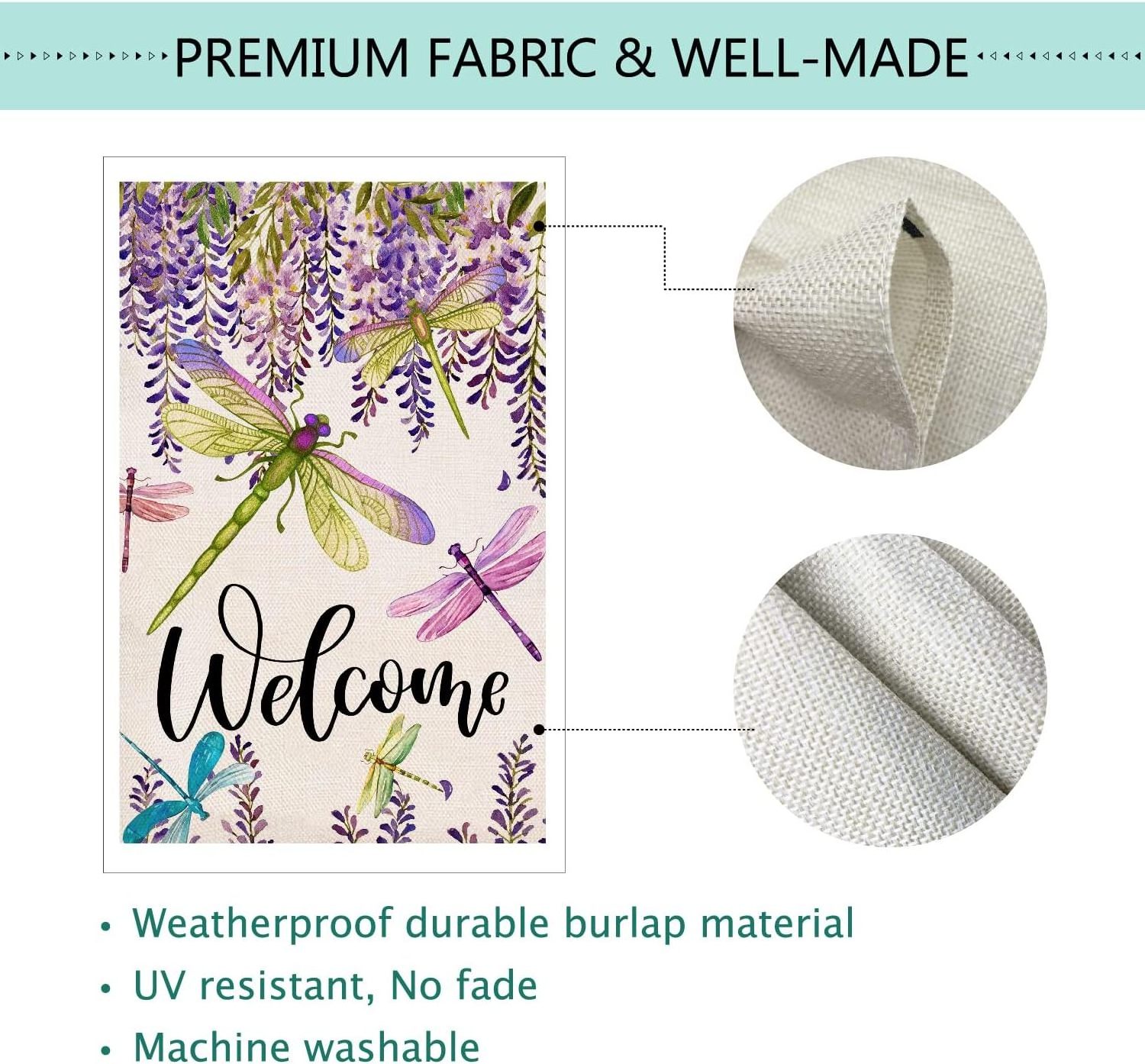 Outdoor Decoration Spring Summer Flower Wisteria Dragonfly Floral Welcome Small Yard Custom Linen Garden Flag