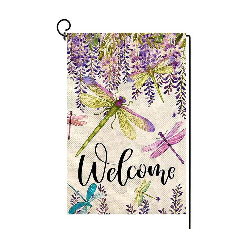 Outdoor Decoration Spring Summer Flower Wisteria Dragonfly Floral Welcome Small Yard Custom Linen Garden Flag