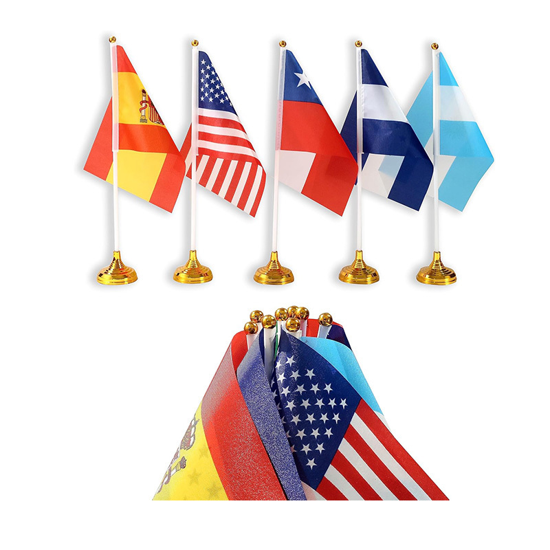 100% Polyester Small Mini Country International World Table Flag with Stand Base Custom Desk Flag