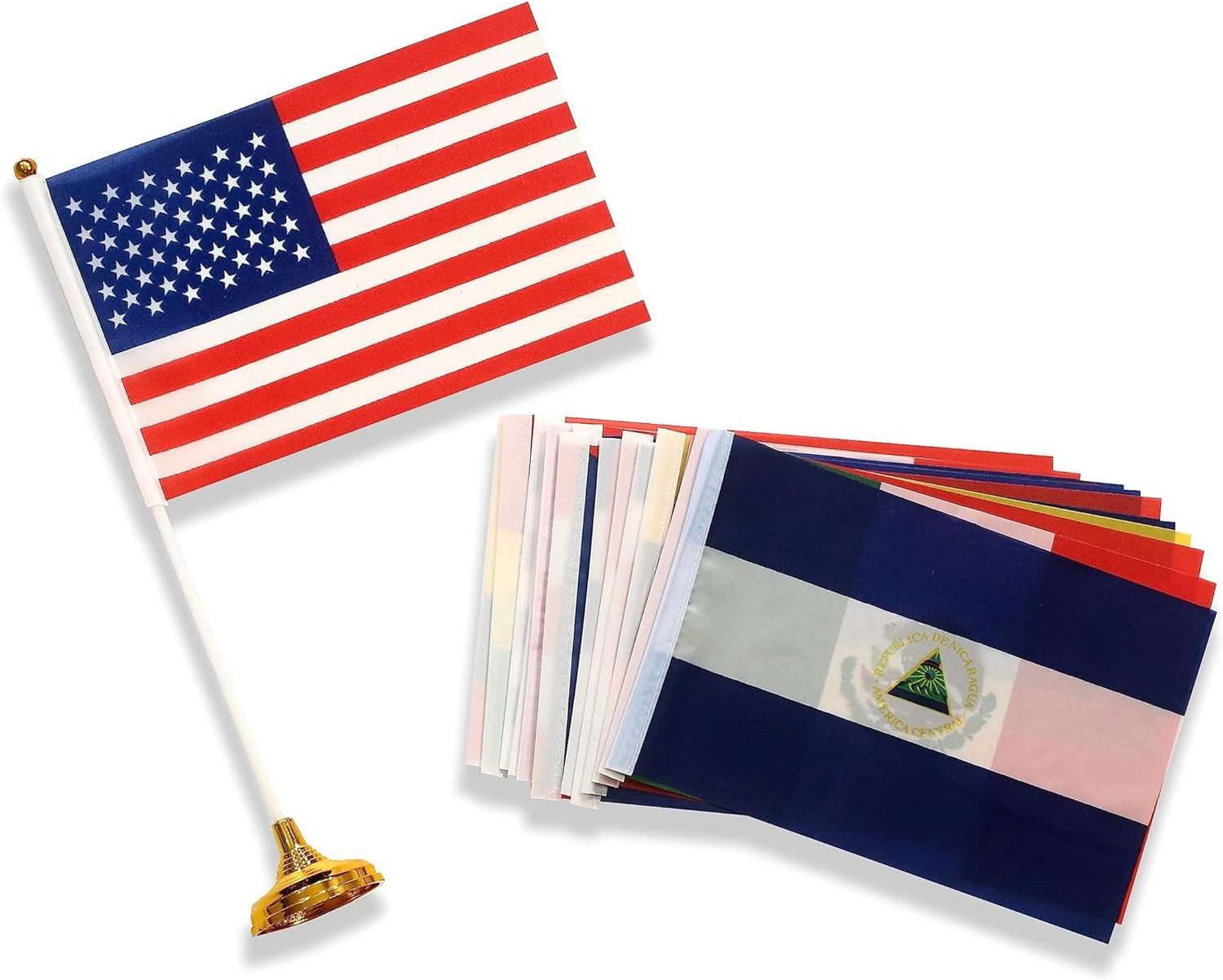 100% Polyester Small Mini Country International World Table Flag with Stand Base Custom Desk Flag