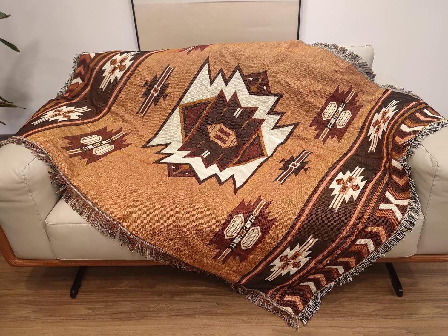 Wholesale Boho Decor Reversible Woven Tassels  Cotton Jacquard Throw Blanket Native American Custom Tapestry Blanket