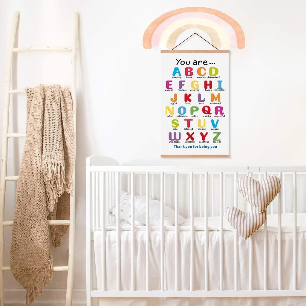 Colorful ABC Alphabet Art Print Wood Magnetic Poster Hanger Frame Affirmation Words Canvas Wall