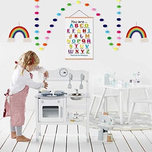 Colorful ABC Alphabet Art Print Wood Magnetic Poster Hanger Frame Affirmation Words Canvas Wall