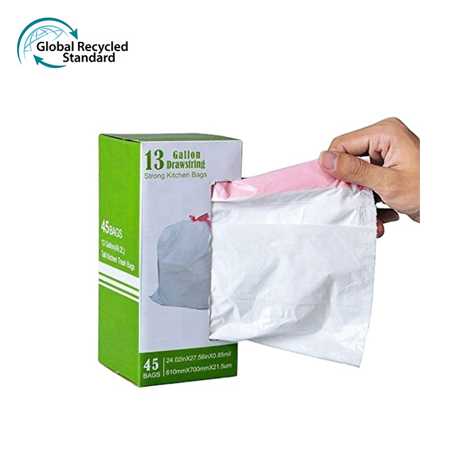 GRS Recycling Household Tall Kitchen Trash Bags 13 Gallon Drawstring Garbage Bags for Trash Can Garbage Bin Recyclable Trash Bag