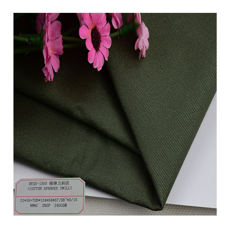 High quality twill 98% cotton 2% spandex fabric for women stretch clothes overall casual pants